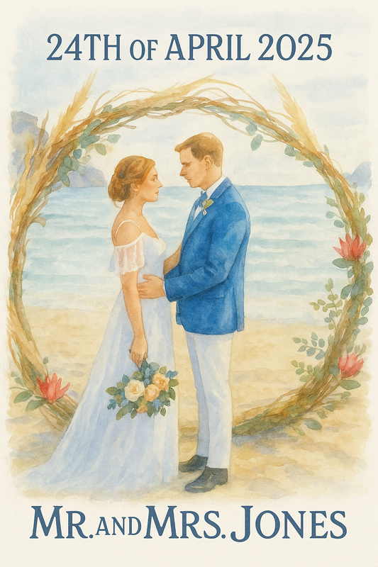 Newly Wed Wedding Personalised Print Illustration