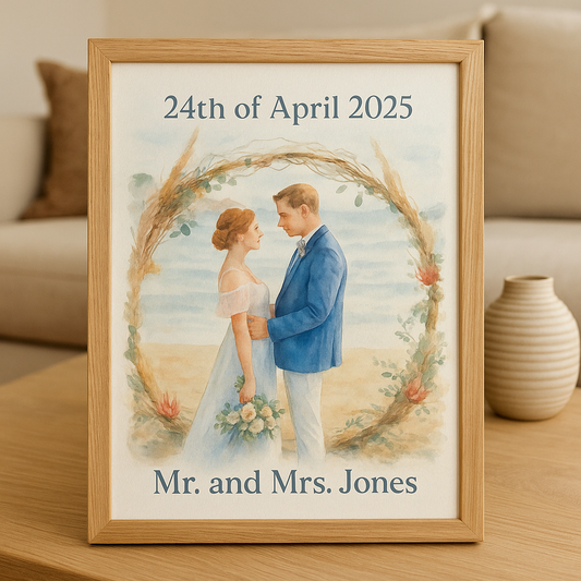 Newly Wed Wedding Personalised Print Illustration
